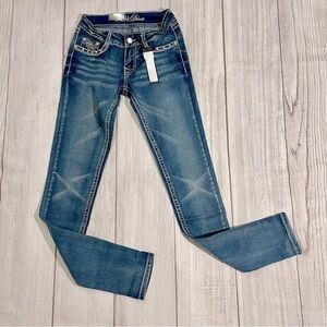 NWT ViVi DIVA Juniors Low Rise Denim Blue Jeans with  Rhinestones Bling Size 3